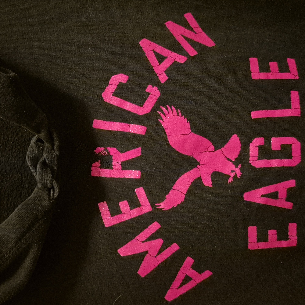 American Eagle Outfitters Black Hoodie with Pink Graphic